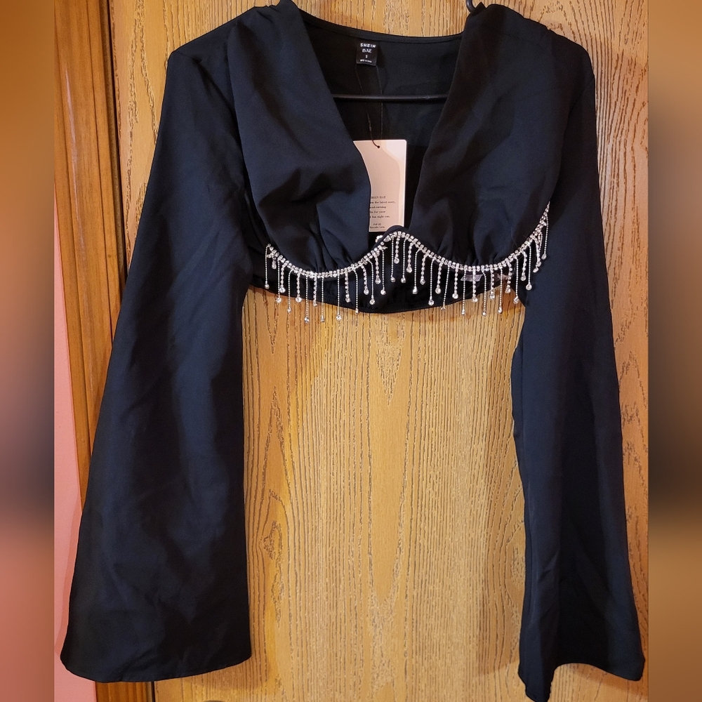 Shein Rhinestone Fringe Top